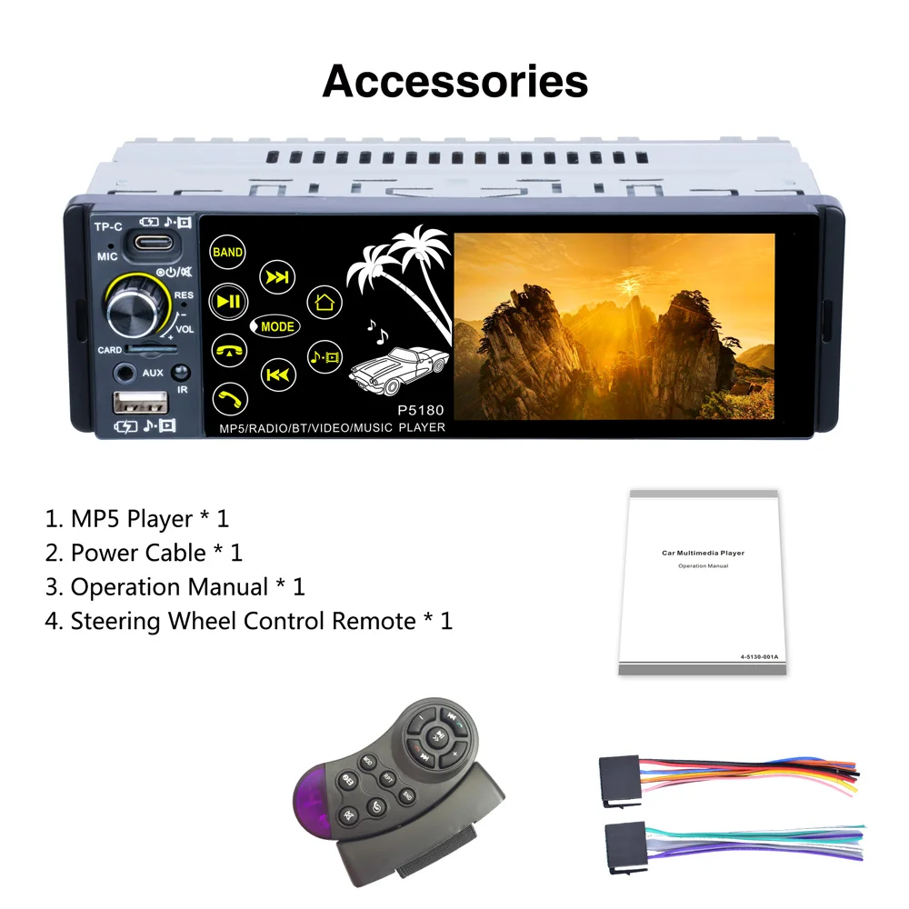 4.1inch IPS Capacitive Touch Screen Bluetooth AUX  RMVB/AVI Media Player Subwoofer FM Radio MP3 WMA MP4 MP5 Receiver