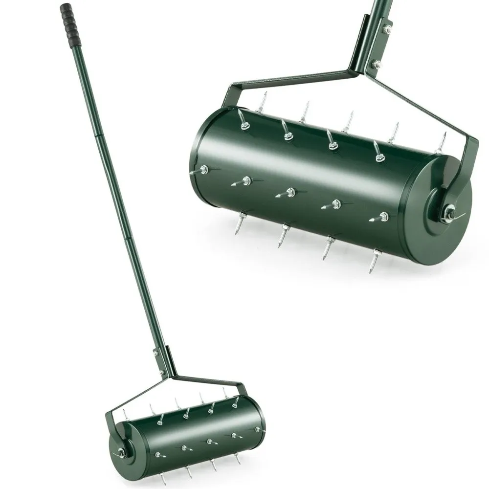 Manual Lawn Aerator Roller 45cm/53cm with Sand Filled Drum & 130cm Detachable Handle Perfect for Backyard Grass
