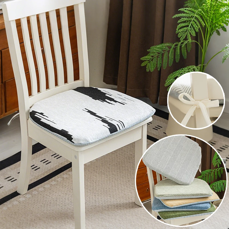 

Detachable Office Chair Cushion Slow Rebound Foam Pad Anti Slip Tie Straps Washable with Chenille Cover for Student Dining Seat