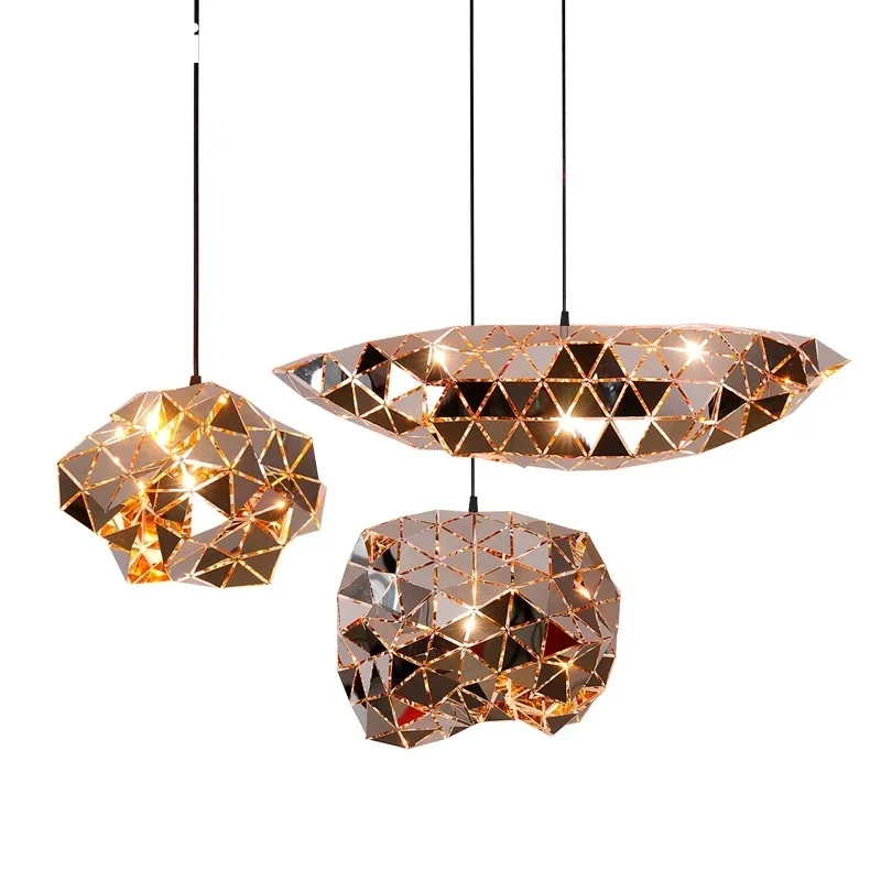 Stefania Light Post Modern Chrome Personalized Diamond Bar Cafe Kitchen Pendant Hanging Lamp Fixture Deco