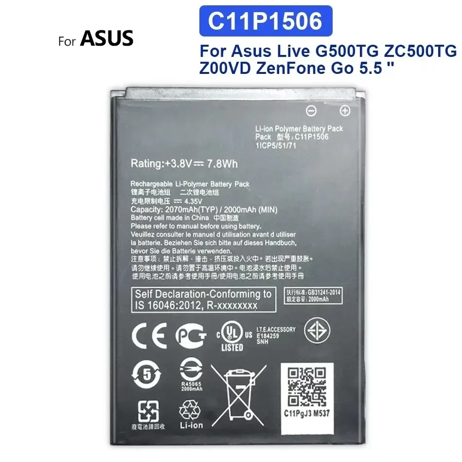 High Capacity Battery 2070mAh-3040mAh For Asus Zenfone live L1 ZA550KL X00RD G500TG ZC500TG Z00VD Go 5.5 inch Portable batteries