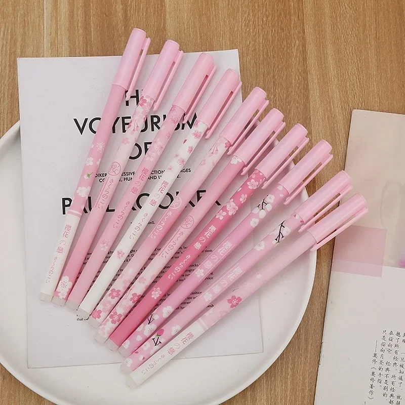 

5pcs Lovely Cherry Blossom Erasable Pen Girls Pink Gel Pens for Writing 0.5mm Washable Handle Blue Ink School Office Supplies