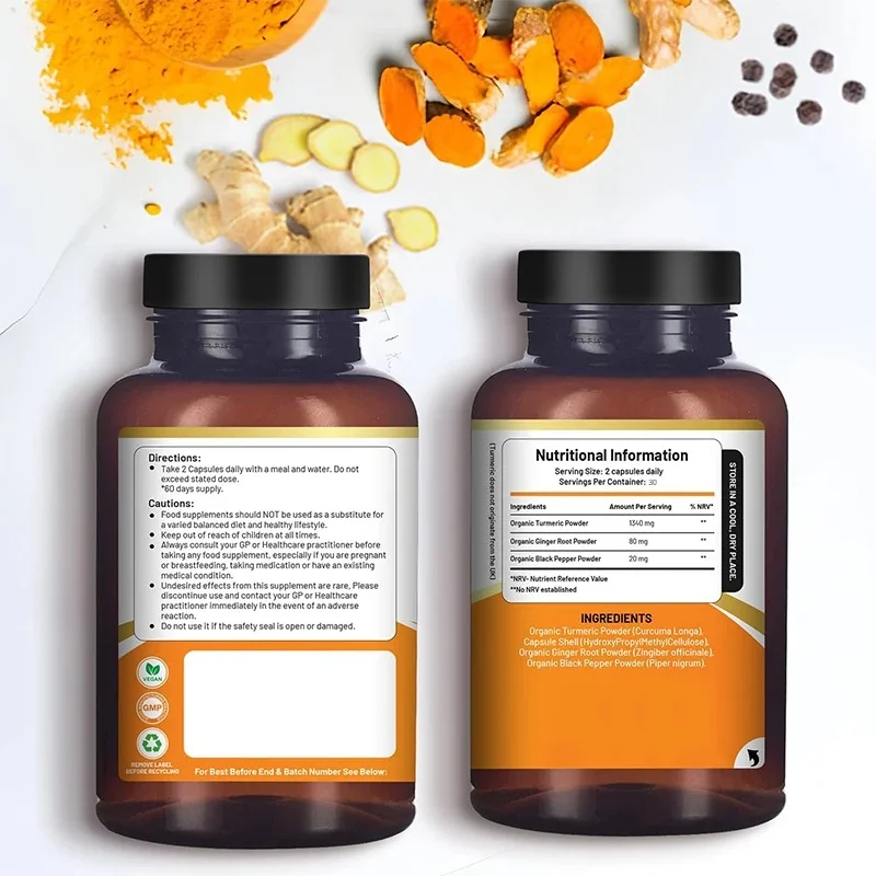 Turmeric and curcumin 1440mg, containing black pepper and ginger, 60 capsules of pure vegetarian capsules