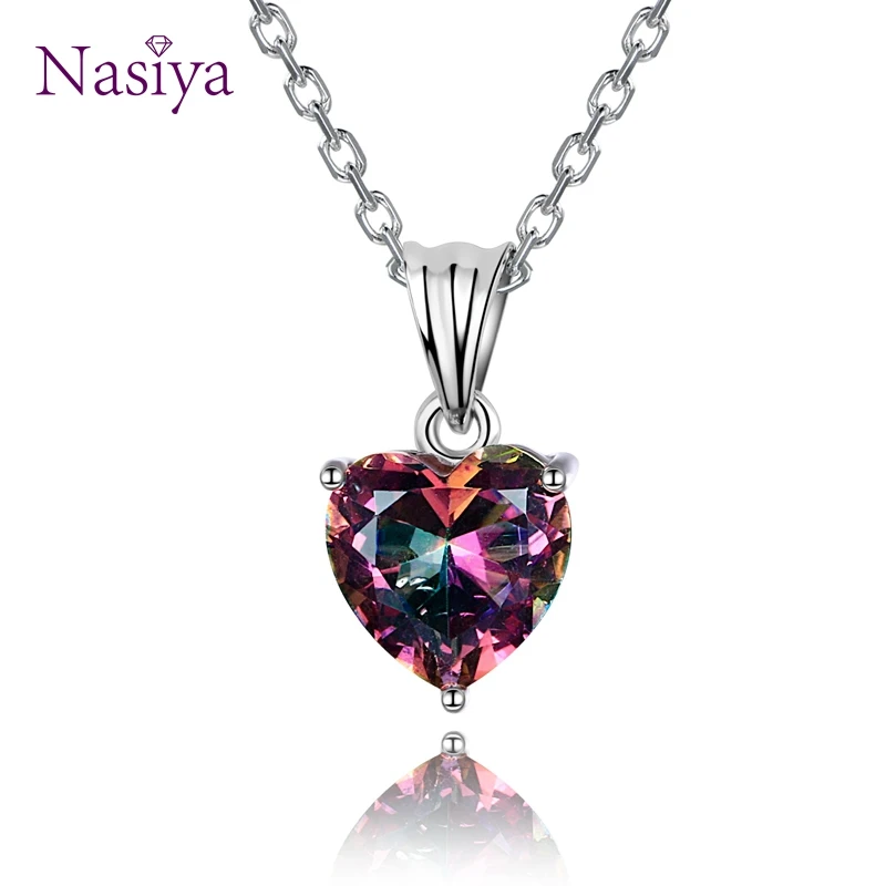 Charms 16x8MM Heart Multicolor Pendant Necklaces Fashion Women's Pendants With Silver Chain Jewelry Party Christmas Gifts