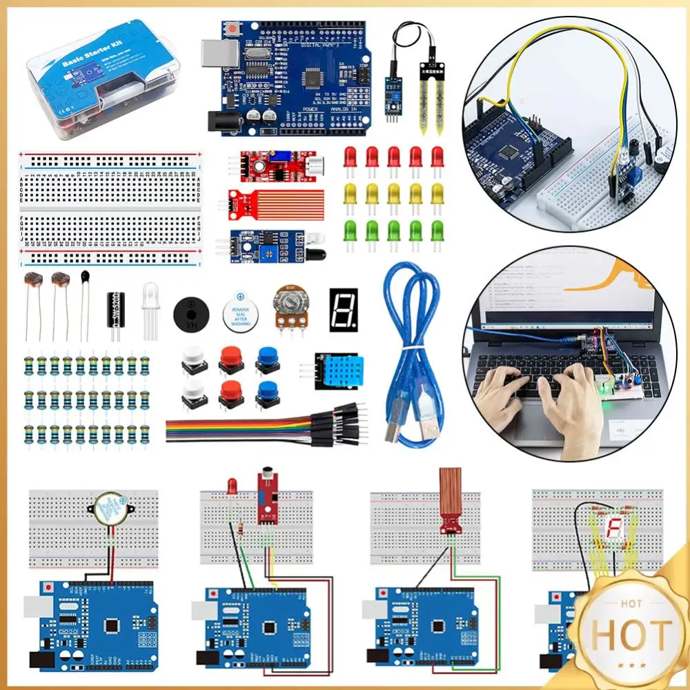 

Базовый стартовый набор с макетной платой, модулями датчиков, резисторами, обучающий набор для программирования, DIY-набор для Arduino UNO R3