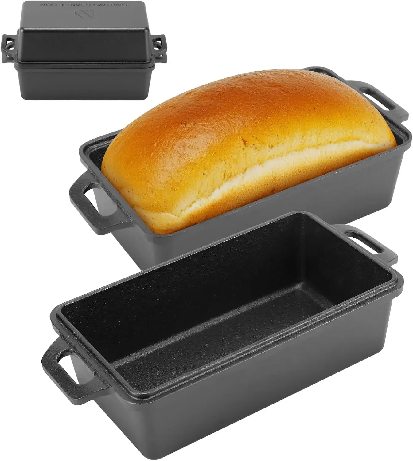 

Cast Iron Loaf Pan with Lid, 9x5 Inch, Even Heat for Homemade Bread, Cake, Meatloaf, 2-Piece Set