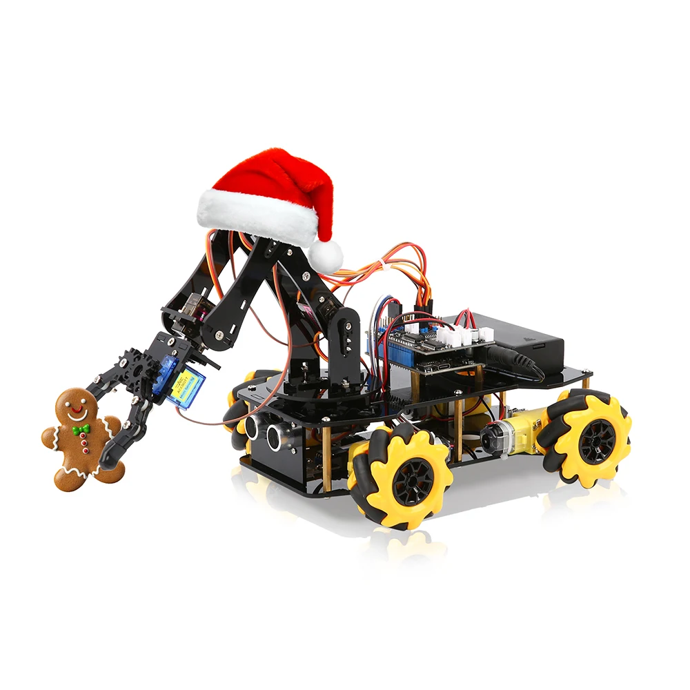 

Christmas New Year gift Smart Robot Arm Car Kit 4WD Remote Control Car for Arduino IDE Programming STEM Education Coding Kit