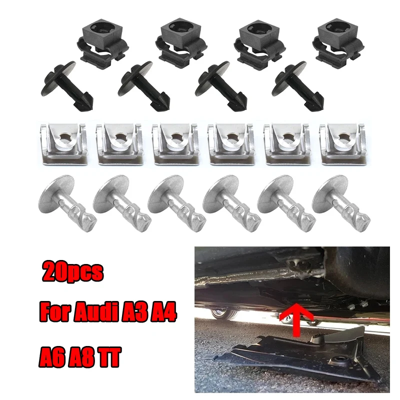 20PC Engine Under Gearbox Cover Clips Undertray Shield Body Splash Guard Fastener Screw For Audi A3 A4 B5 B6 B7 A6 A8 TT Mk1 Car