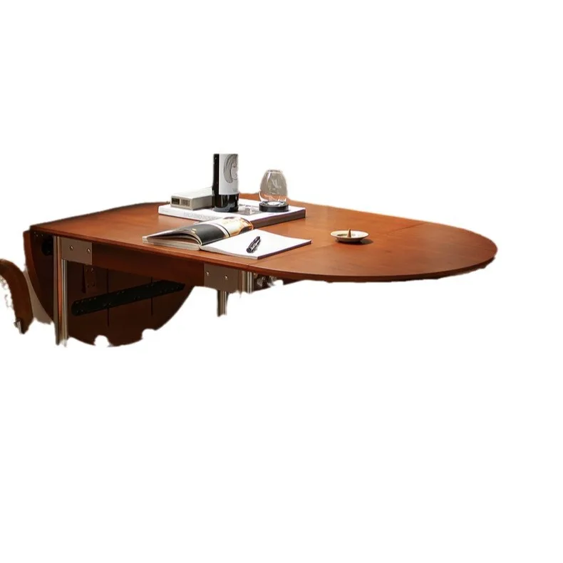 

Stainless steel folding dining table and chair combination household oval retro small apartment multi-functional dining table