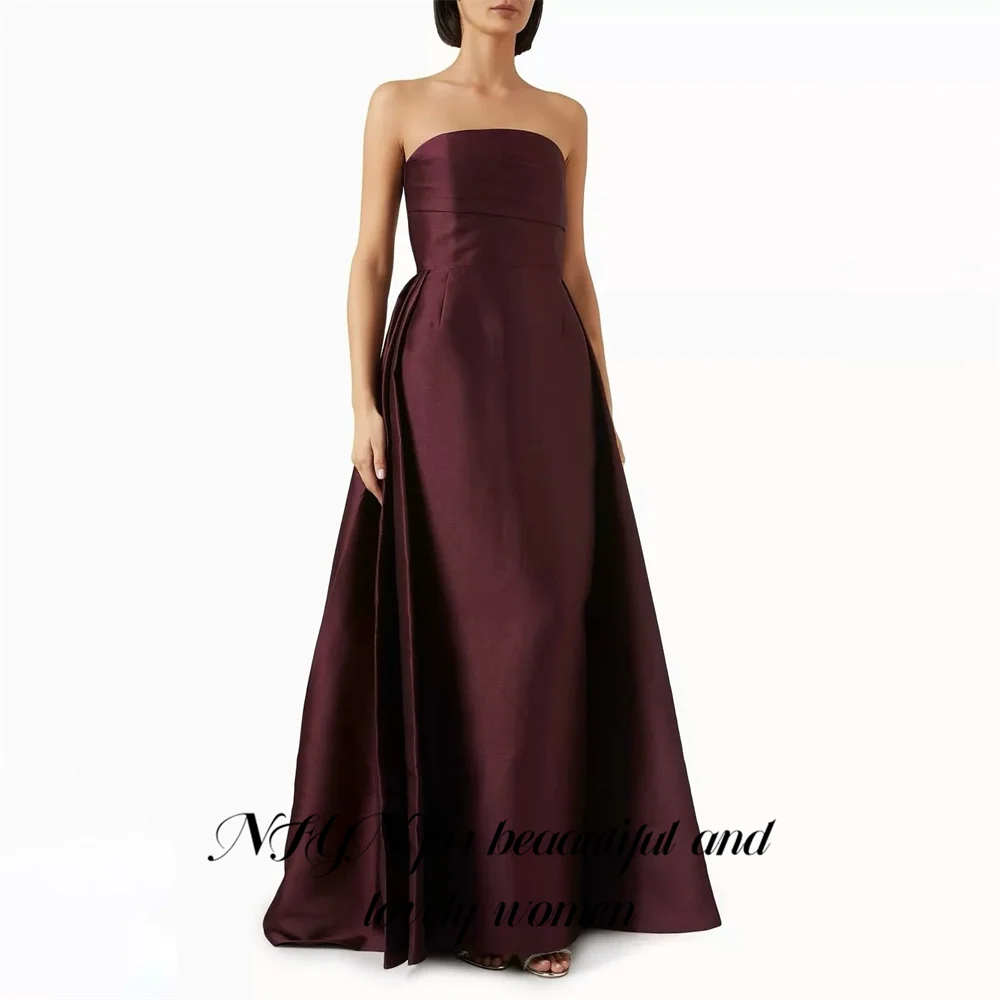 

NFYN бордовое вечернее платье без рукавов فساتين السهرة плиссированное ночное платье атласное платье знаменитости для женщин по индивидуальному заказу