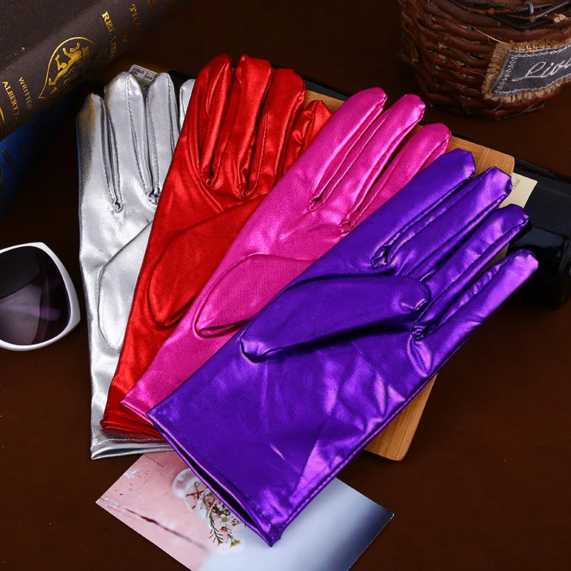Manoplas de charol de dedo completo para fiesta de maquillaje de Halloween, guantes de vestir finos cortos para actuación en escenario de club