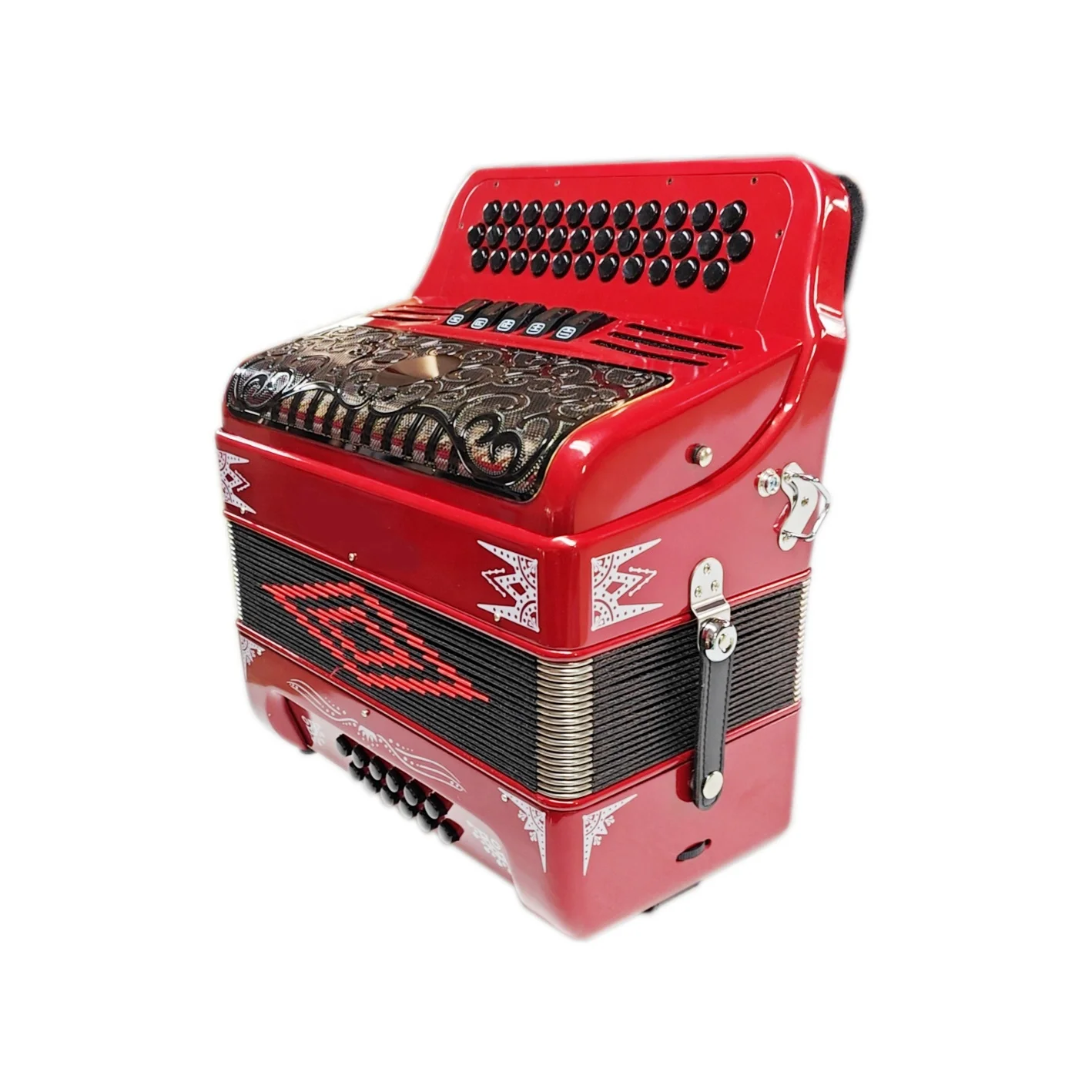 Professional OEM 34-Button 12-Bass 5-Registers Accordion Diatonic JB3412D Red Metallic Body Acordeon Black Grill Black Buttons