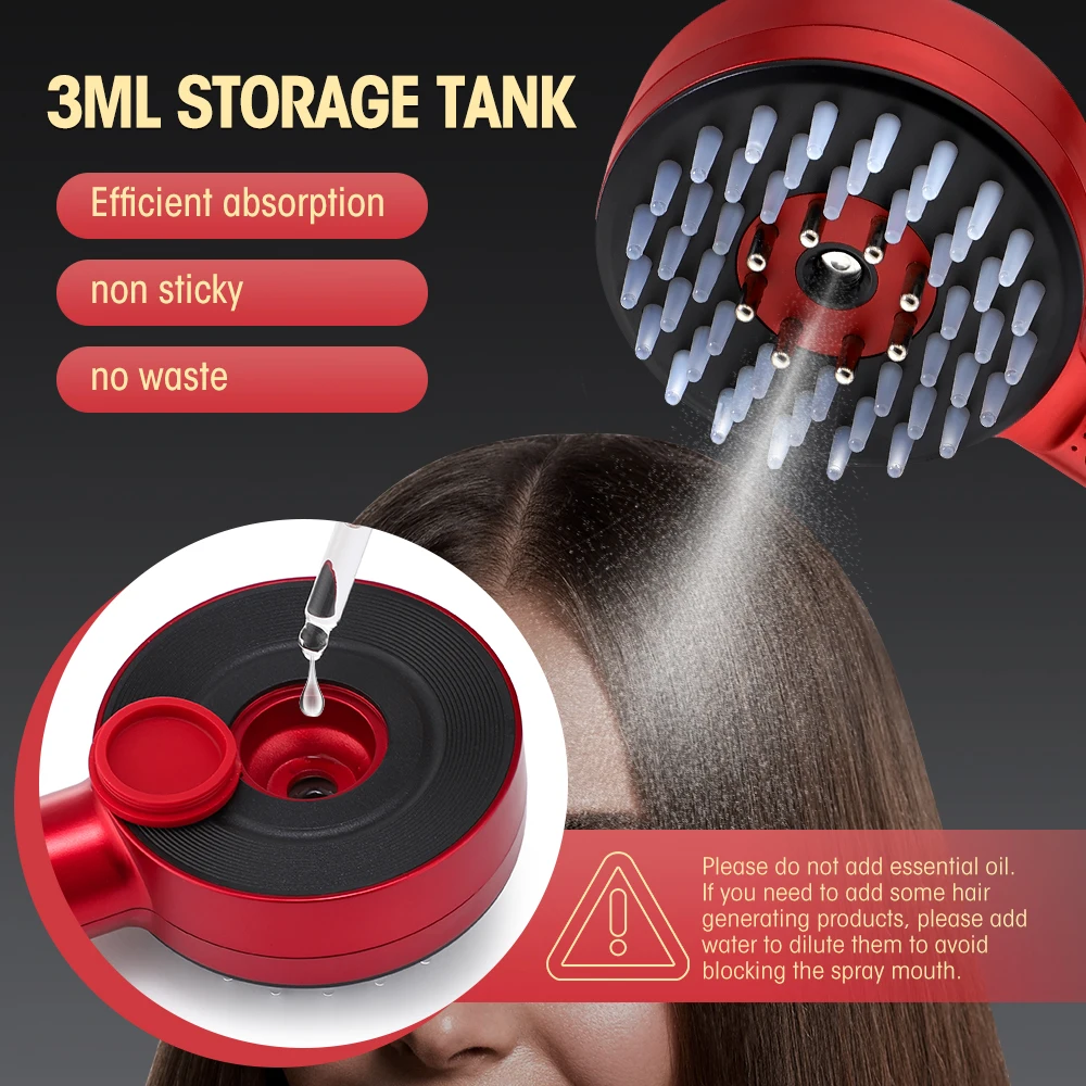 Head Scalp Massage for Hair Growth Microcurrent Nano Spray Massage Bursh 630nm Red Blue Light Vibrating Massager for Hair Care