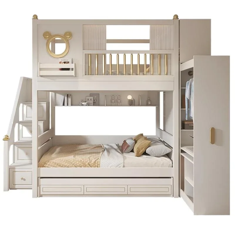 

-For Modern Wood Bunk Bed Double Top High-Low Elevated Design Same Width for Boys Girls for Mother-Child Living Room&
