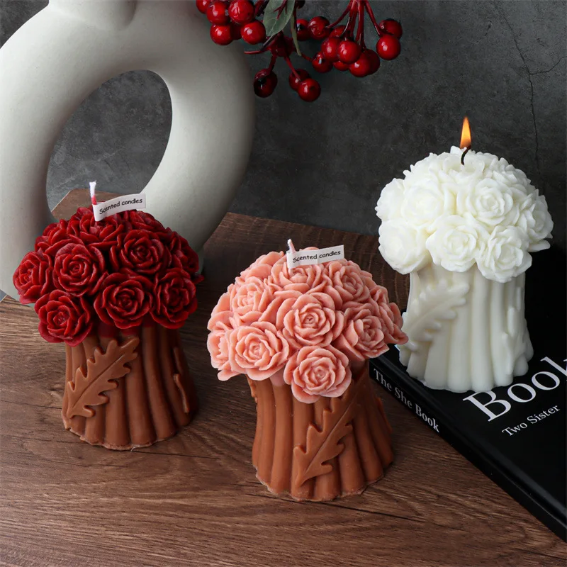 2023 Silicone Mold for Candles Bouquet of Roses Handmade DIY Aromatherapy Plaster Resin Soap 3D Crafts Home Candle Making Supply