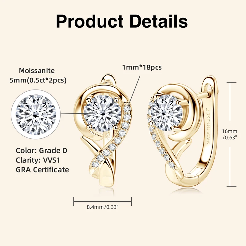Lnngy Infinity Moissanite Diamond Earring Brinco Prata 925 Sterling Silver Hoop Earrings For Women Sparkling Fine Jewelry GIft