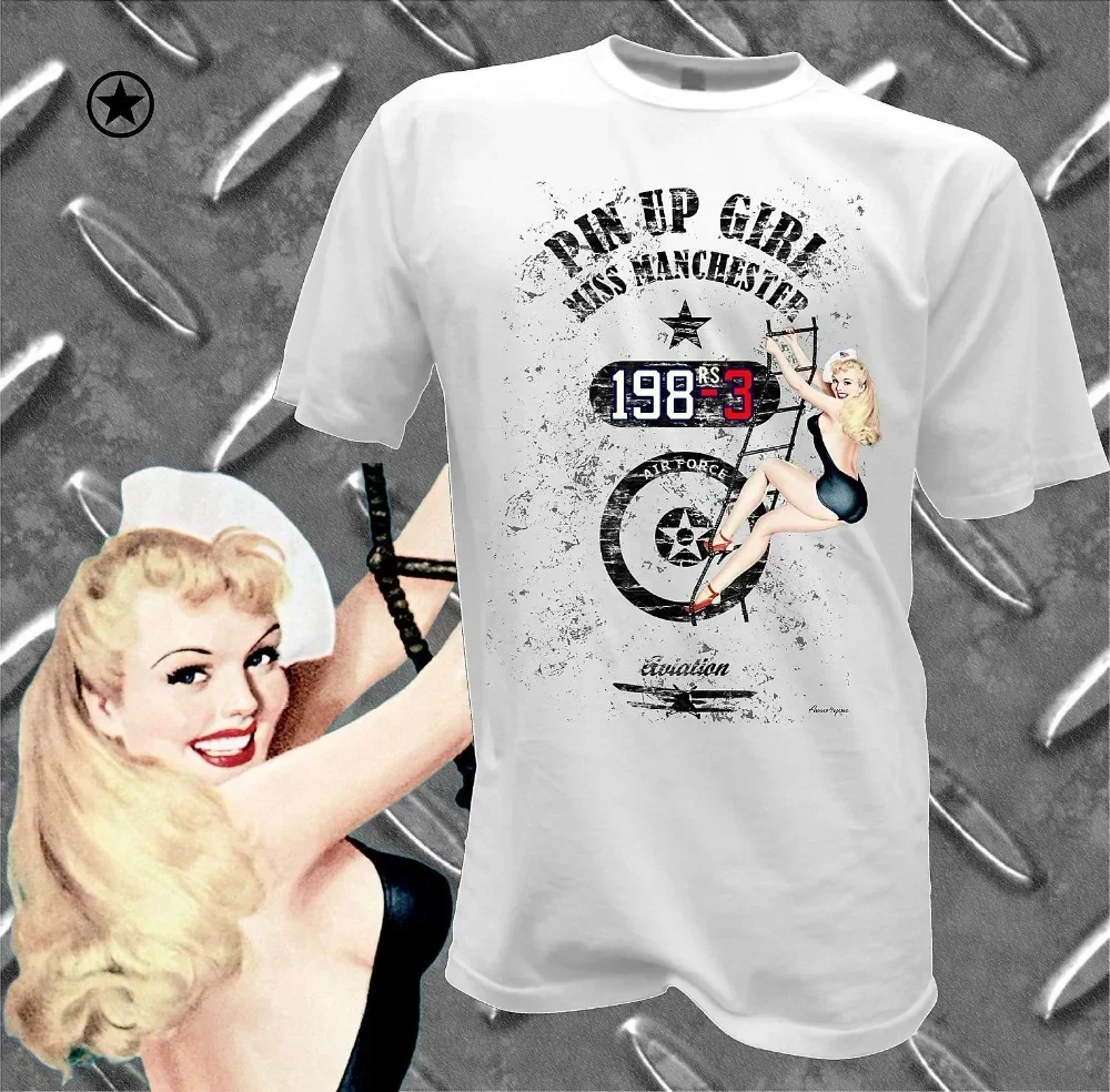 Hot Sale New Cool Men T-Shirt Pin Up Girl Vintage Pinup Rockabilly Flugzeug Pilot Retro Nose Art Tee Shirt Designs Unisex