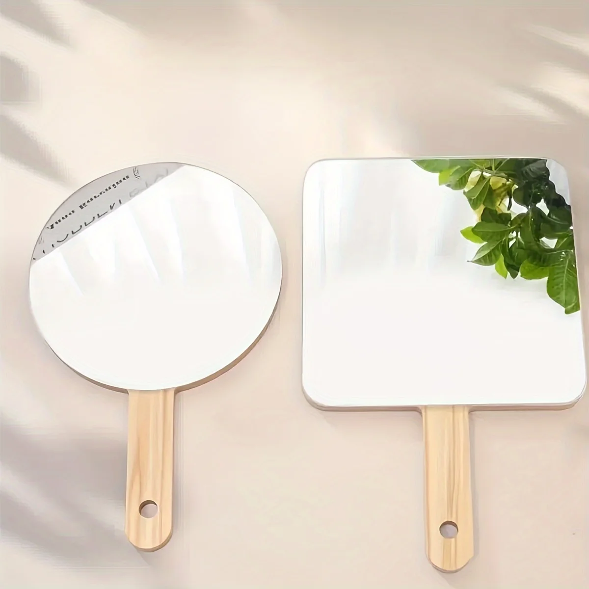 Handheld Travel Mirror , Dressing Table Mirror, Wood Handheld Plain Mirror, Cosmetic Salon Makeup Hand Mirror for Hairdressers