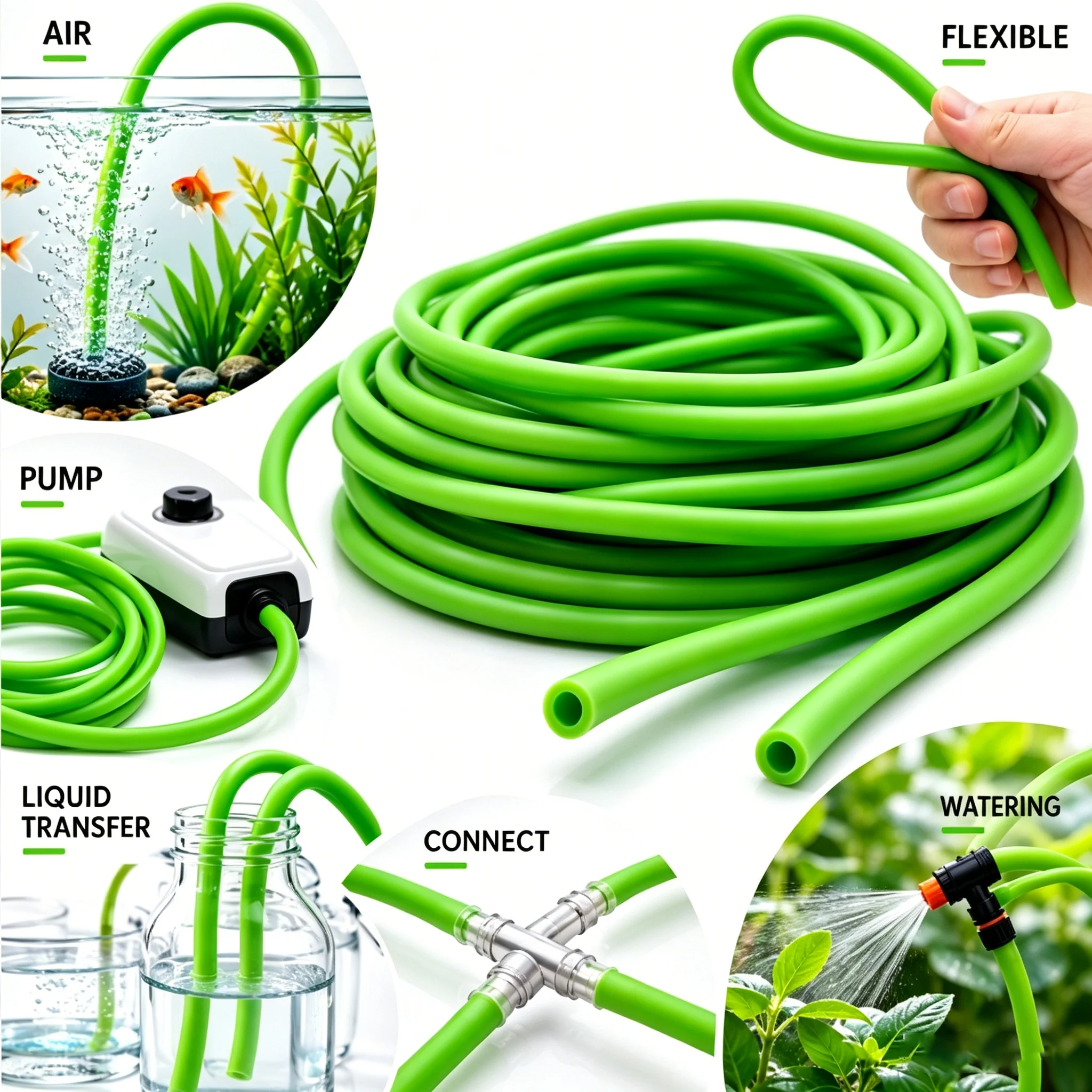 5M/2M Bright Green High Elasticity Resilient Rubber Hose  ID 1-8mm Non toxic/odorless/small equipment water supply rubber pipe