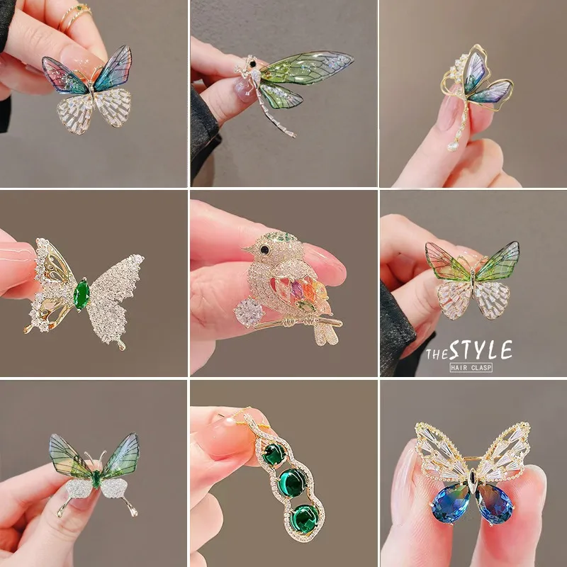 

Elegant Butterfly Dragonfly Bird Brooches, Luxury Rhinestone Crystal Enamel Lapel Pins, Fashion Jewelry for Women Girls