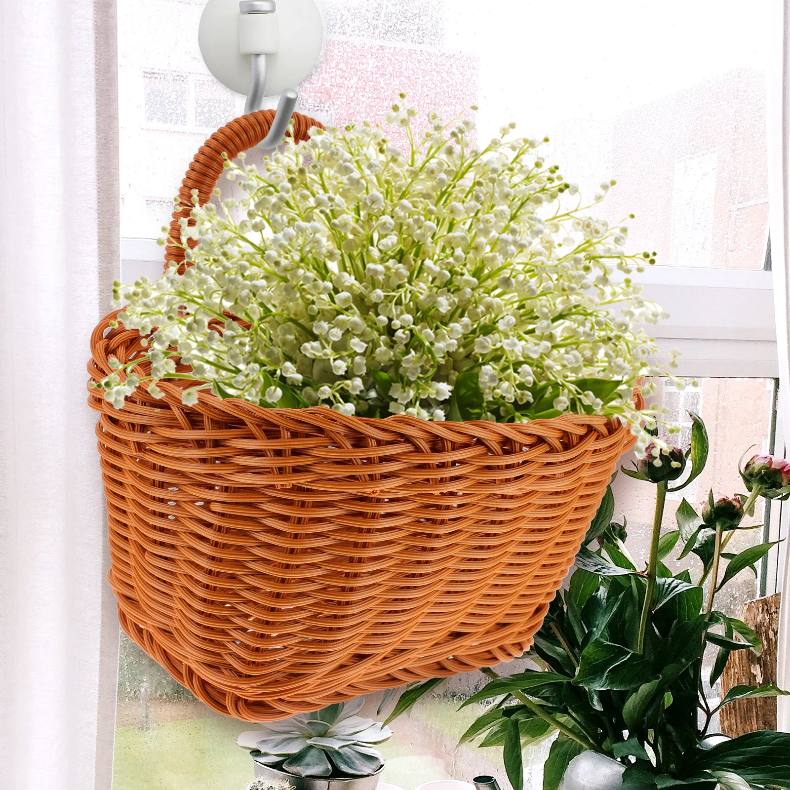 

Wall Hanging Flower Baskets Woven Fruit Kitchen to Weave Natural Rattan Produce