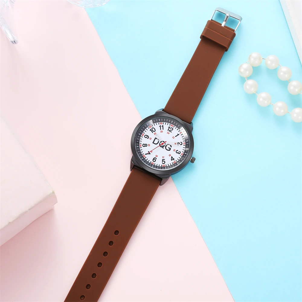 Simple Hot Digital DQG Brand Ladies Quartz Watch Casual Brown Silicone Strap Women\'s Clock Dress Gift Wristwatch