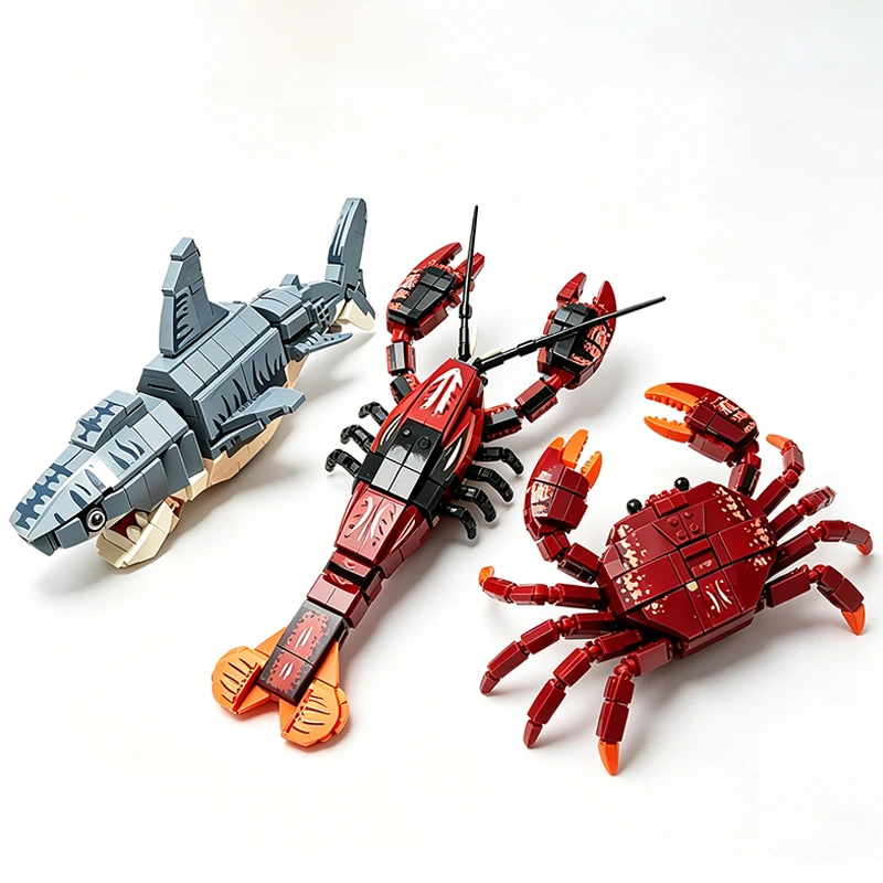 

Набор для сборки MOC 200 деталей: Морские животные (акула, креветка, краб) — конструктор-головоломка для детей, подарок на день рождения