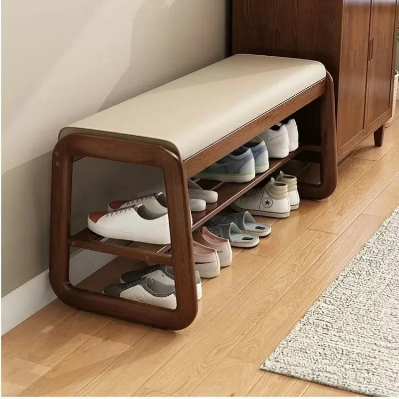Solid wood shoe changing stool, household shoe wearing stool, soft pack stool, multi-layer shoe cabinet, solid wood shoe rack