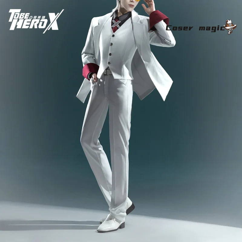 

Anime To Be Hero X Cosplay Costume Hero X Uniform White Suit Orange Glasses Tie Halloween Party for Women Men Props