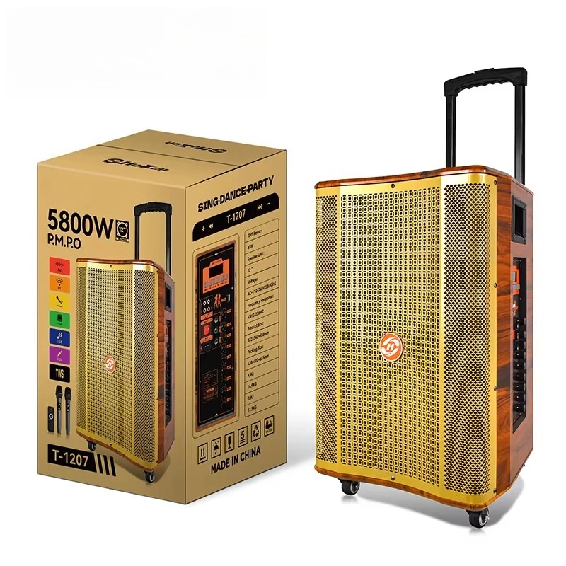 Factory Price Speaker Trolley Party Golden Speaker Big Watt Portable BT Wireless Speaker with Wheels for Outdoors