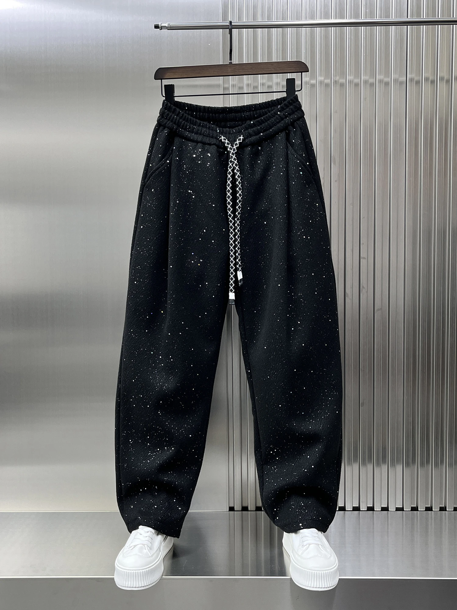 

Casual Straight Leg Pants Thiened Loose Fit Spor Spring New Sle Korean Version Starry Sequin Design Youth Faion
