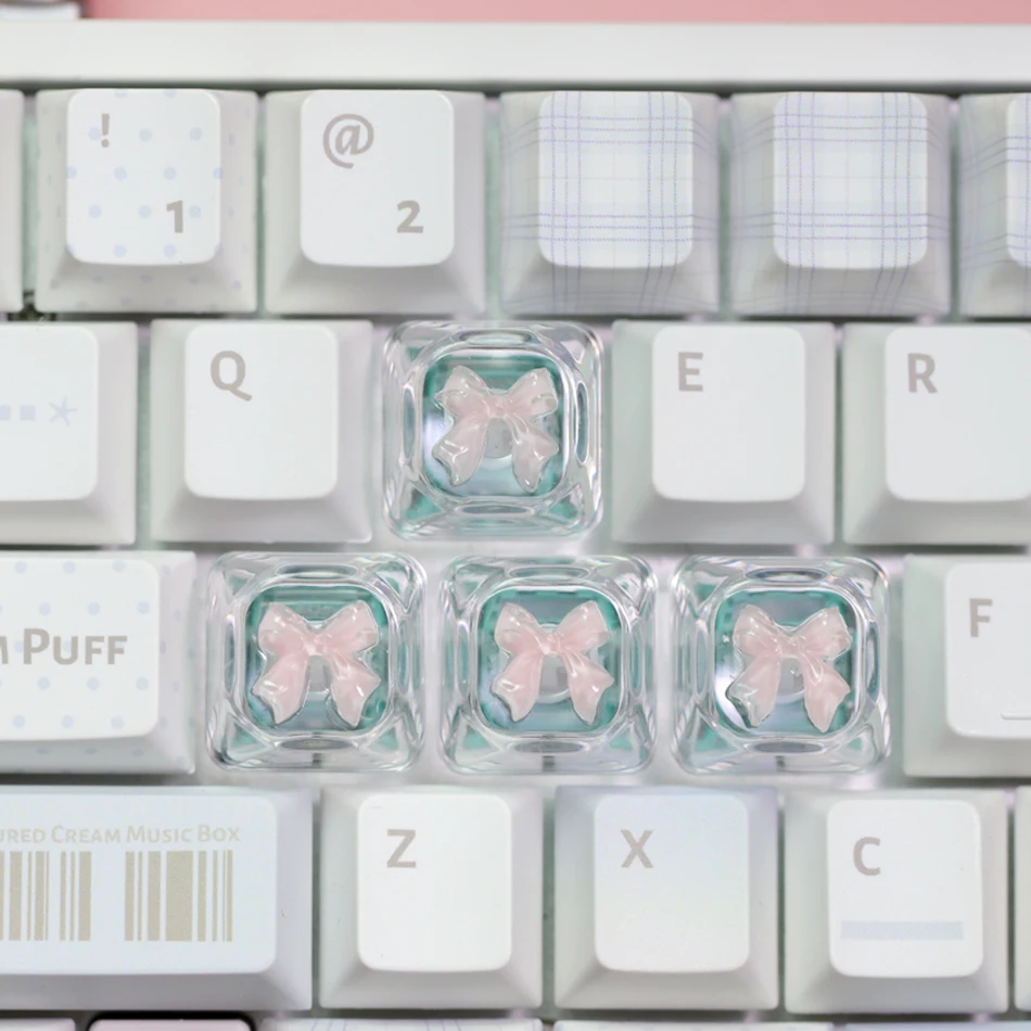 4pcs Pink Transparent Butterfly Keycaps Custom Handmade WASD Keys for Mechanical Gaming Keyboard Artisan Personality Gift