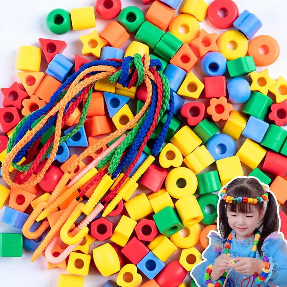 Décennie s de construction de perles de puzzle faits à la main pour l'éducation précoce, bracelet en forme de géométrie, jouets de bricolage, portant des perles, 50 pièces, 100 pièces