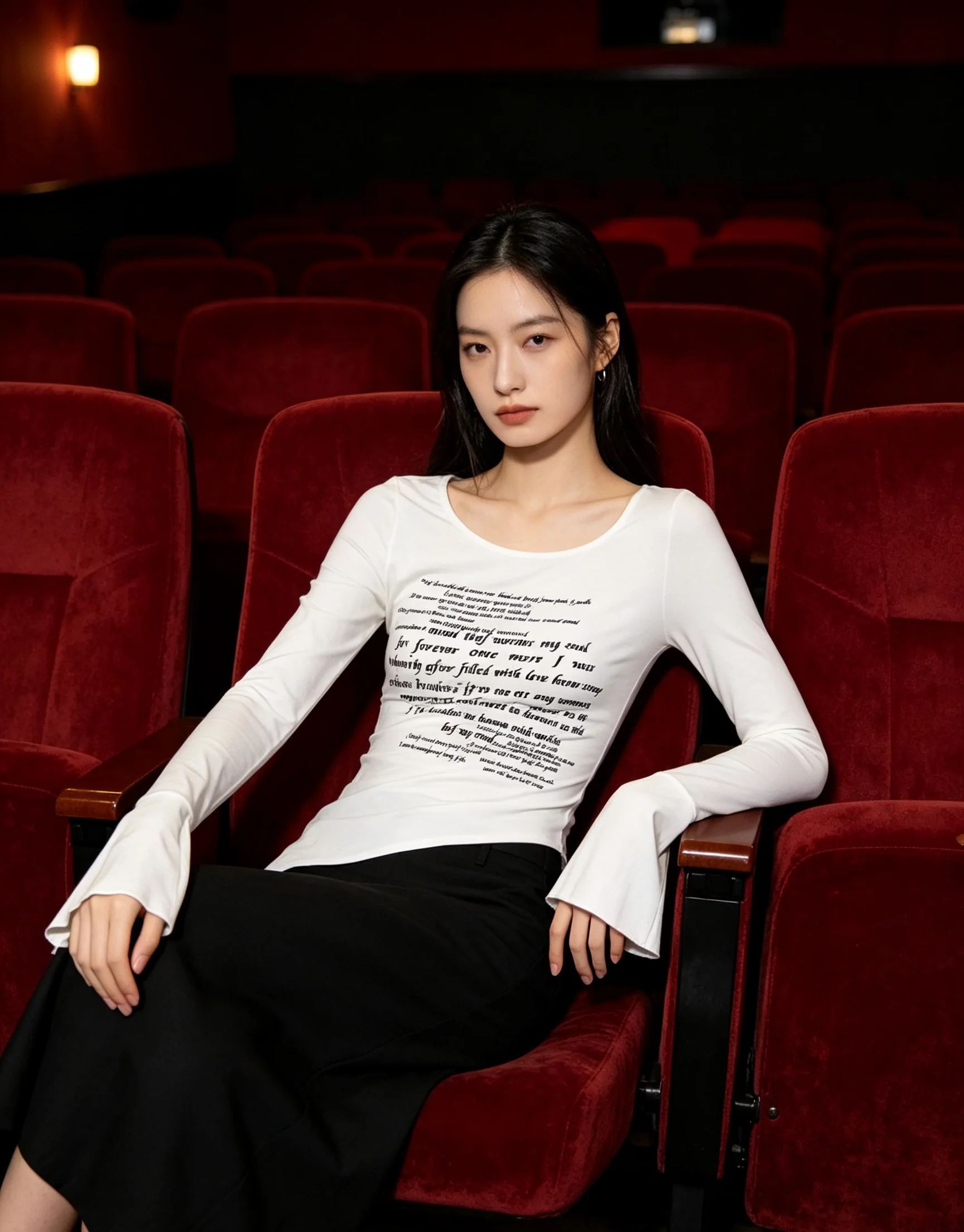 Women Y2K Poem Script Print Long Sleeve Top Irregular Asymmetric Hem Slit Flare Cuffs Slim Fit Wide Neck Coquette Dark Academia