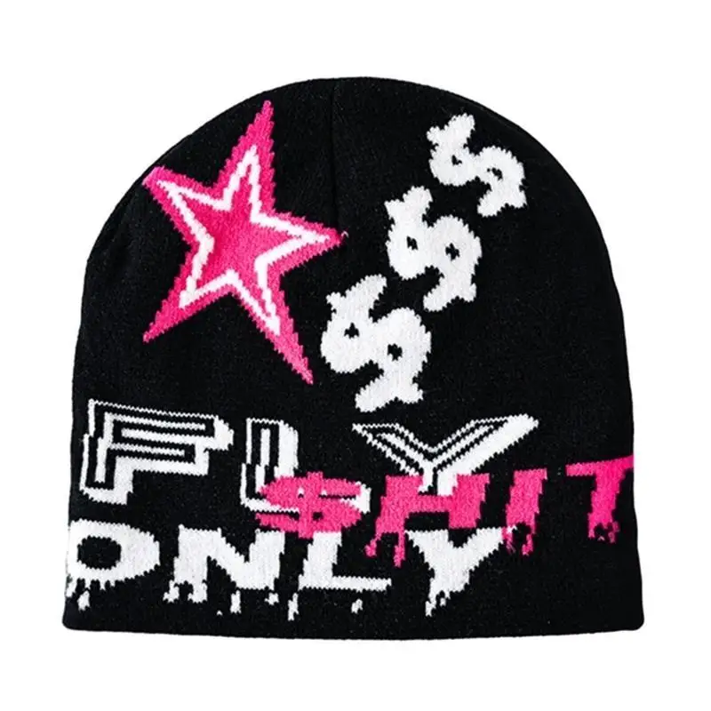 

652F Hip-Hop Beanie Hat for Women Men Y2k Unisex Beanie Jacquard Hat Warm Beanie Skull Cap Knitted Hat Harajuku