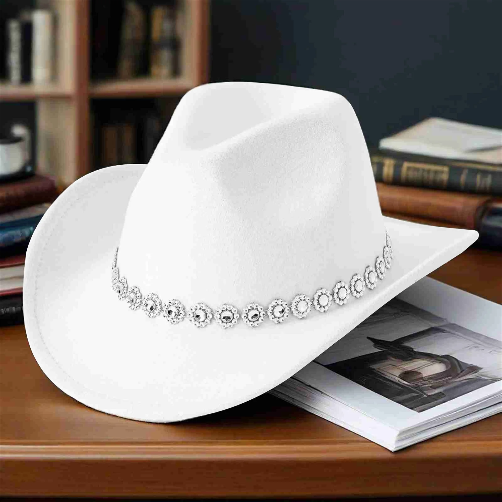 

Stylish Women s Wide Brim Cowgirl Hat with Rhinestone Detailing Perfect for Everyday Wear and Special Occasions