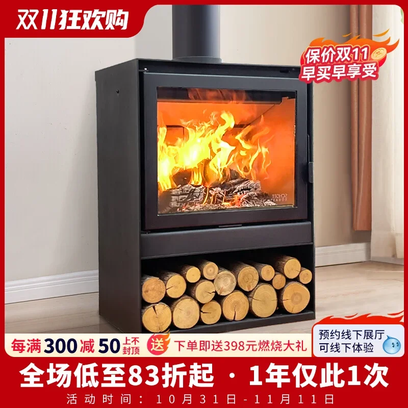 Wood burning fireplace Firewood heating Fireplace Villa living room Indoor independent homestay Real fire Rural household firewo