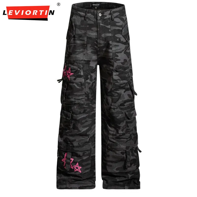 

Мужские американские модные трендовые брендовые функциональные стильные дизайнерские нишевые свободные широкие камуфляжные брюки с несколькими карманами для спецодежды