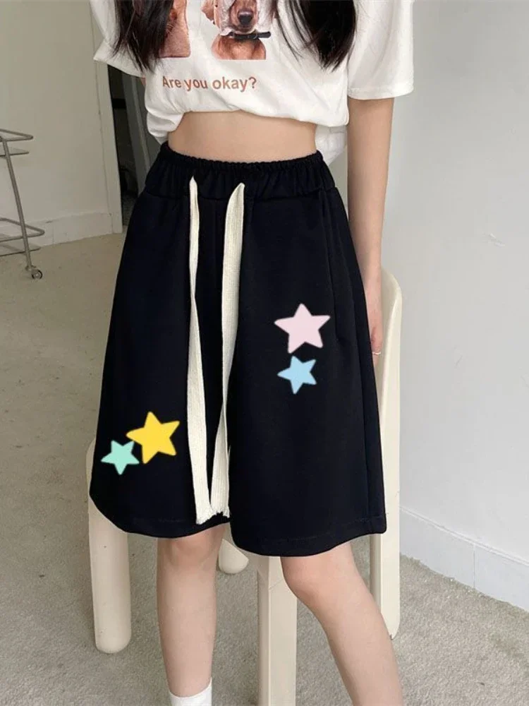 กางเกงขาสั้นผู้หญิงเอวสูงแฟชั่นตรงทั้งหมดตรงกับฤดูร้อนสไตล์อเมริกันหลวมสุภาพสตรี COZY บุคลิกภาพใหม่