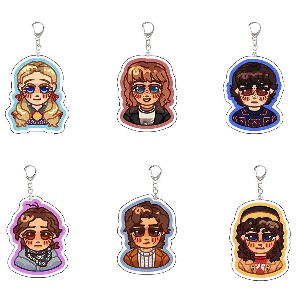 

Anime Peripheral Acrylic Keychain Mike Robin Steve Suzie Max Lucas Dustin Custom Cartoons Cute Backpack Pendant Festival Gift