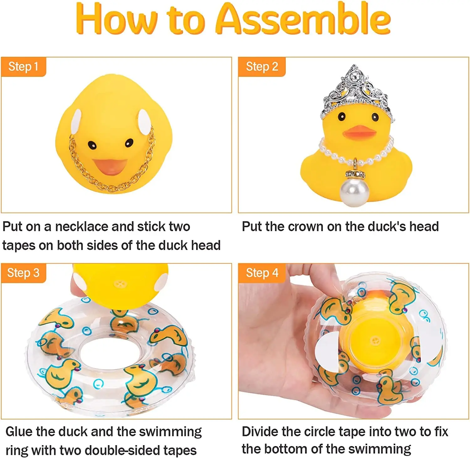 Car Duck Decoration Dashboard Ornament Rubber Duck Decoration Rubber Accessories with Pearl Necklace Crown Jeeps Duck