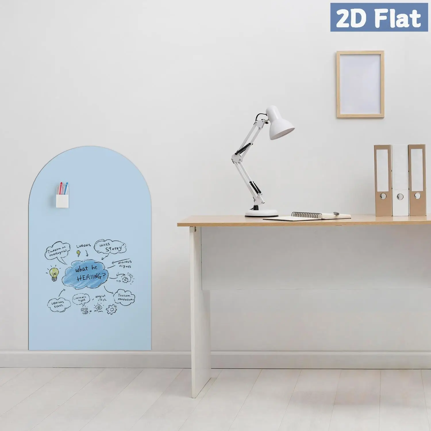 1 قطعة ملصق حائط على شكل سبورة بيضاء مقوسة قابلة للفصل باللون الأزرق الفاتح، ديكور غرفة المعيشة وغرفة النوم