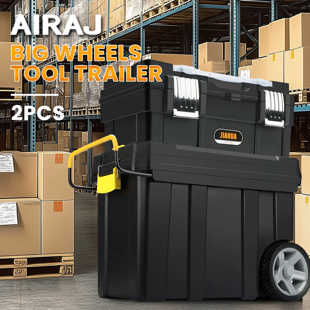 AIRAJ 2pcs Tool Box 21-inch Plastic Tool Box With Two Wheels Can Be Stacked With 250LB Load For Tool Storage And Transportation
