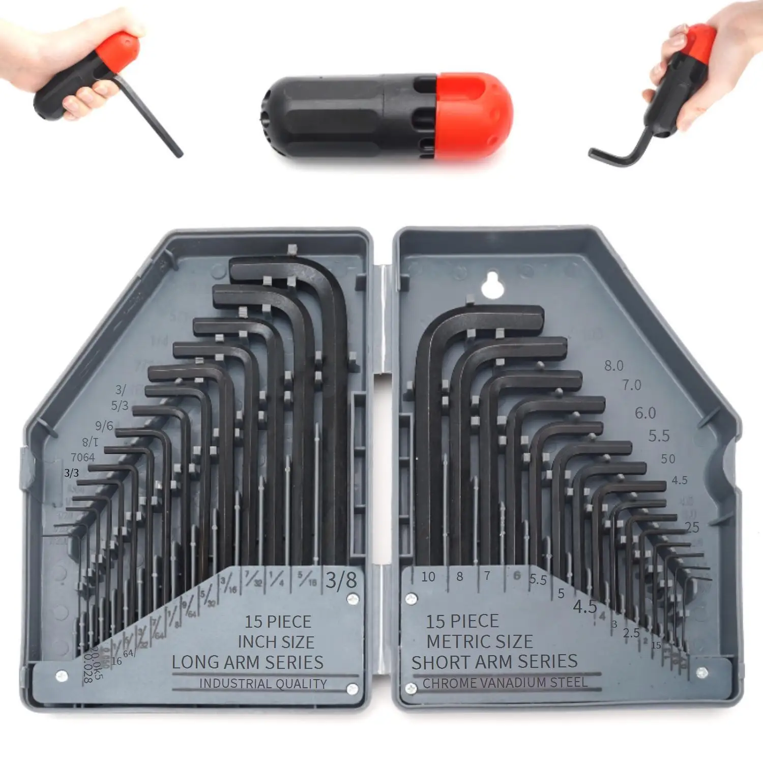 

30PCS Metric Imperial Blackened Extended Hex Key Set With Lever Bar Long Allen Wrench Complete Hand Tool Kit