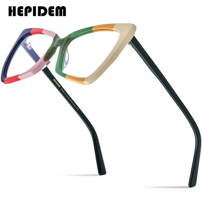 

HEPIDEM Multicolor Acetate Glasses Frame Women 2023 New Fashion Cat Eye Eyeglasses Spectacles Eyewear H9335