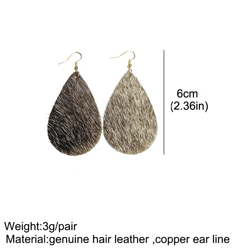 New Large Water Drop Shape Real Cowhide Leopard Earrings Western Original Leather Earrings Denim Earrings Gift Wholesale