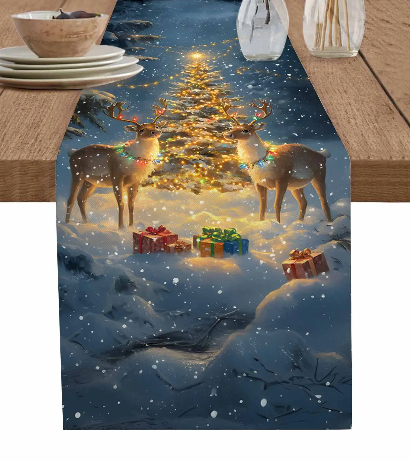 Christmas Tree Reindeer Forest Winter Decorations Coffee Table Decor Tablecloth Table Kitchen Decorative Table