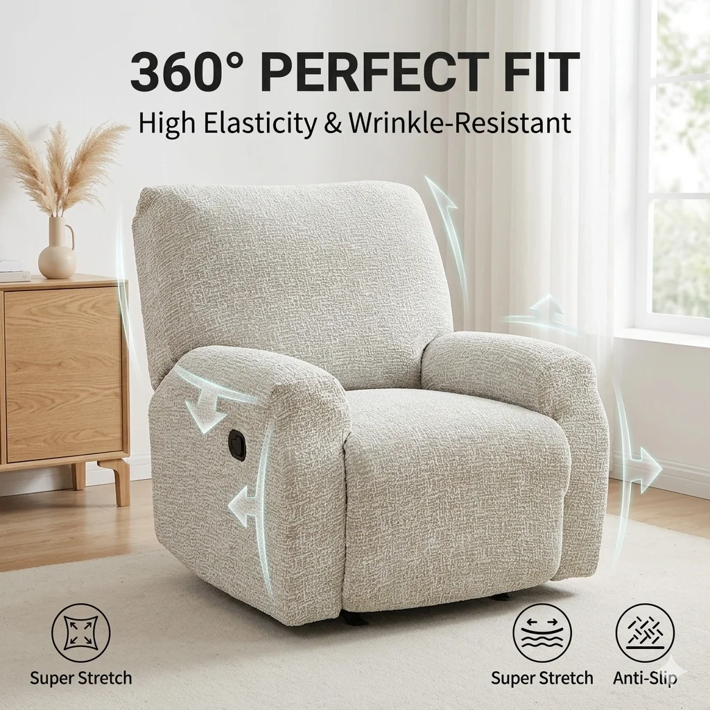 

Stretch Recliner Chair Cover Faux Linen Chenille Lazy Boy Sofa Slipcover 360 Full Wrap Elastic Couch Protector Washable For Pets