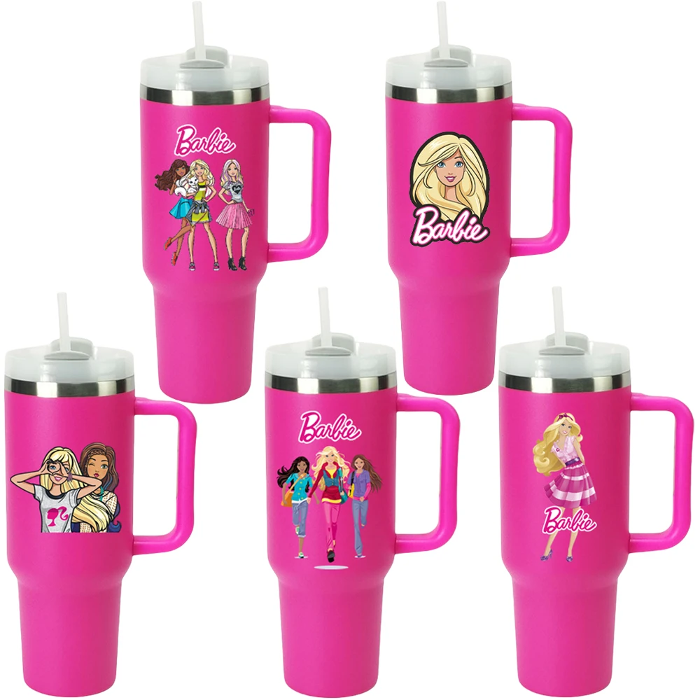 1200ML Thermos Straw Cups Cartoon Barbie 304 Stainless Steel Insulated Water Bottle Large Capacity Juice Coffee Water Cup Gift