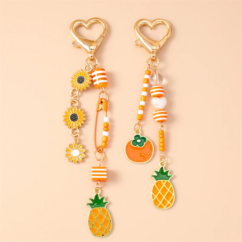 Modischer Frucht-Orangen-Ananas-Schlüsselanhänger, handgefertigter Blumenanhänger, Schlüsselringe für Frauen und Männer, Autoschlüssel, Handtaschen-Schlüsselanhänger, DIY-Geschenke – Detail 3